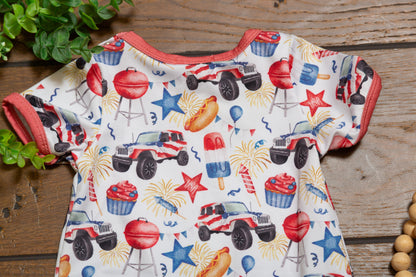 Cookout Merica Boy Romper | Patriotic Baby Boy Summer Romper by Clover Cottage