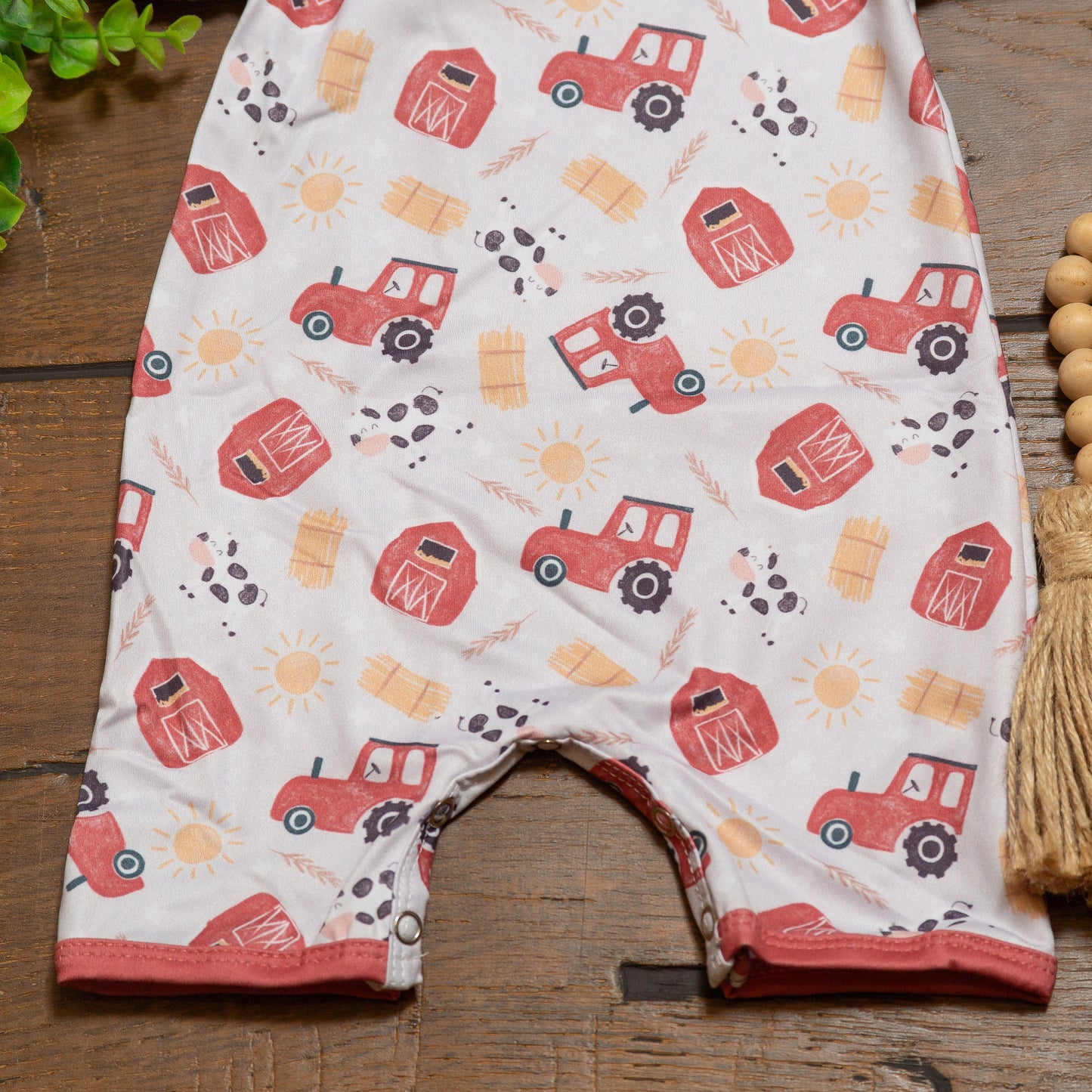 Haystack Boy Romper | Farm Print Baby Boy Summer Romper by Clover Cottage