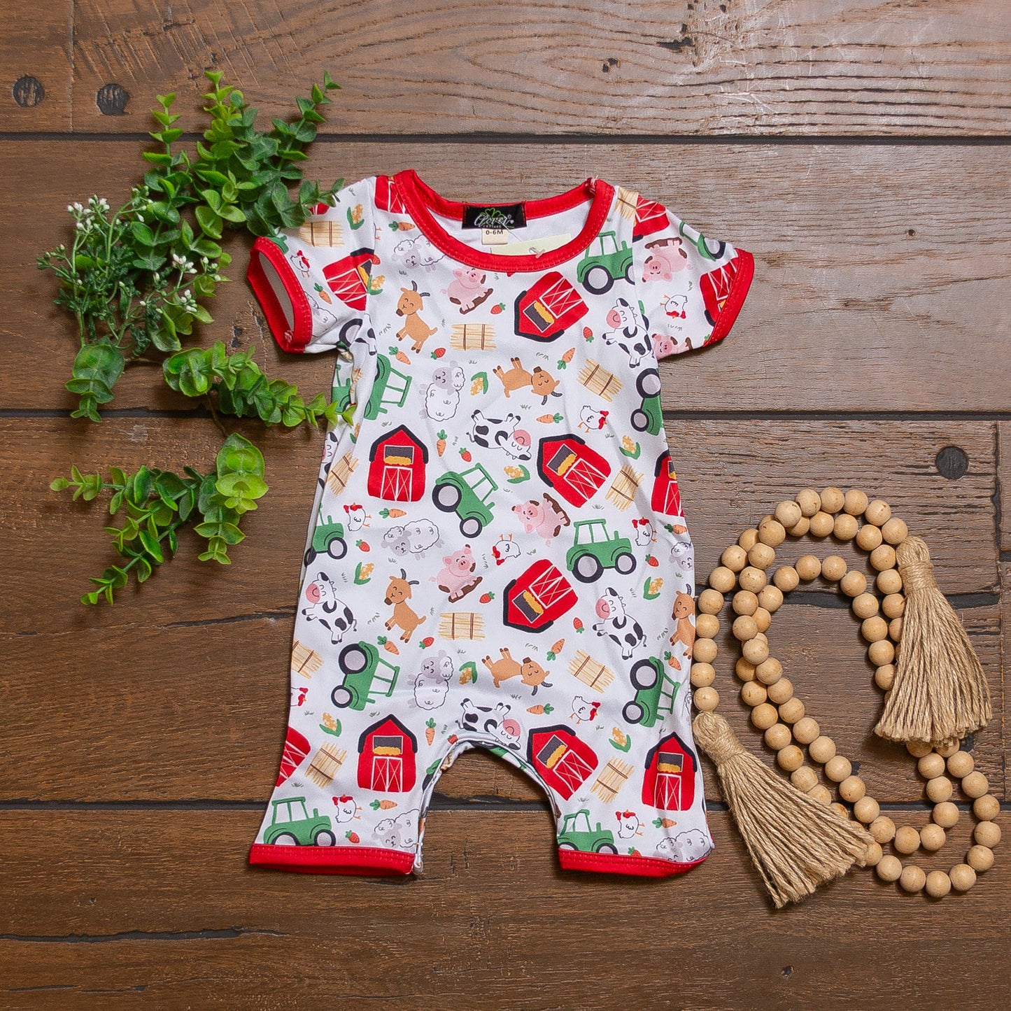 Little Farmer Boy Romper | Farm Print Baby Boy Summer Romper