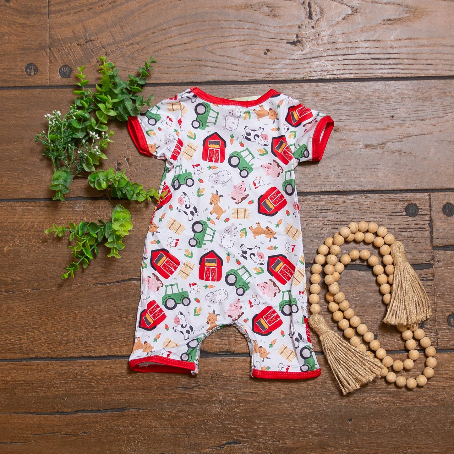 Little Farmer Boy Romper | Farm Print Baby Boy Summer Romper