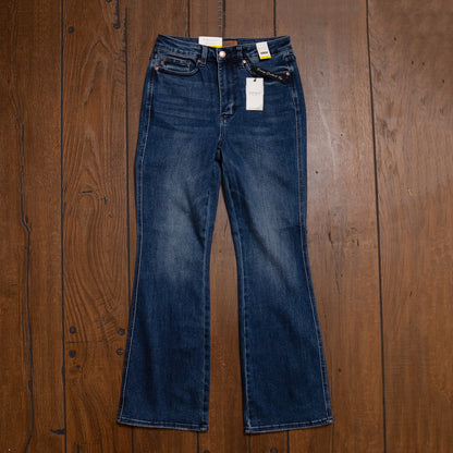 High Rise Tummy Control Short Embroidered Bootcut Jeans – Slimming Shape & Sweet Stitch Detail