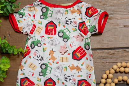 Little Farmer Boy Romper | Farm Print Baby Boy Summer Romper