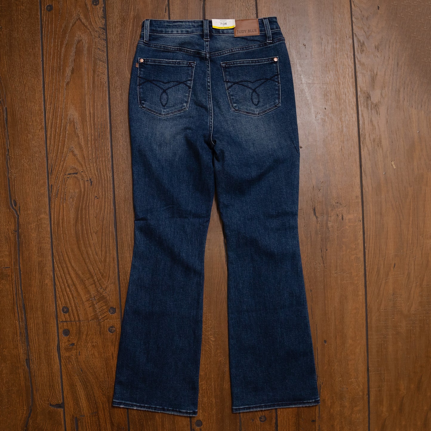 High Rise Tummy Control Short Embroidered Bootcut Jeans – Slimming Shape & Sweet Stitch Detail