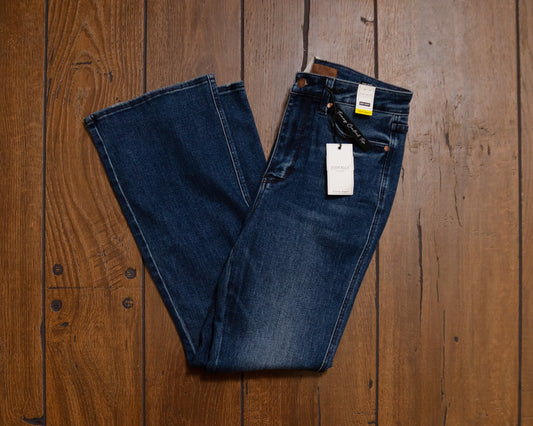 High Rise Tummy Control Short Embroidered Bootcut Jeans – Slimming Shape & Sweet Stitch Detail