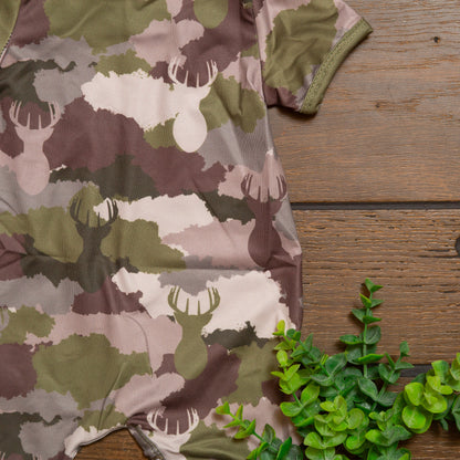 Deer Camo Boy Romper | Camo Deer Print Baby Boy Summer Romper by Clover Cottage