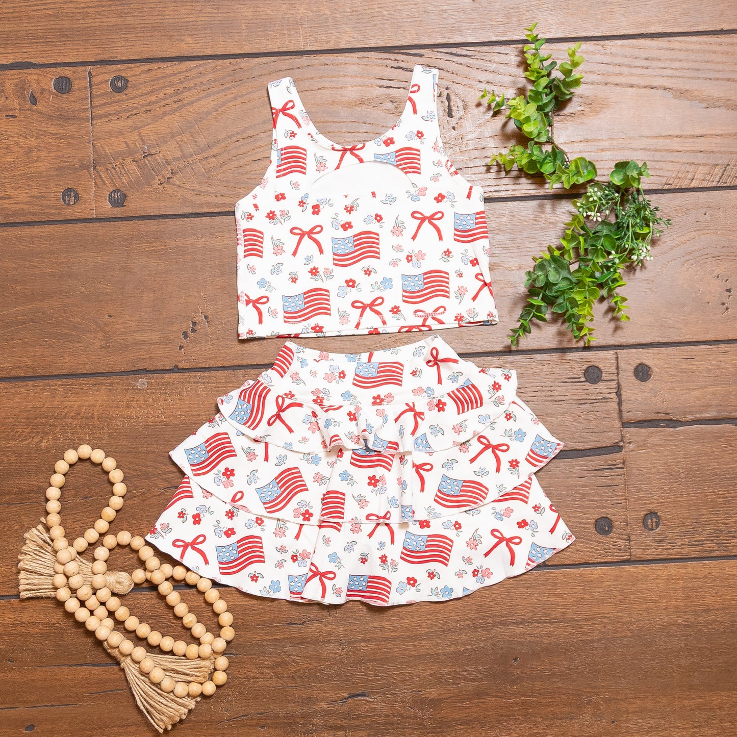 Red White & Blue Ruffle Girls Skort Set – Patriotic Boutique Outfit for Girls