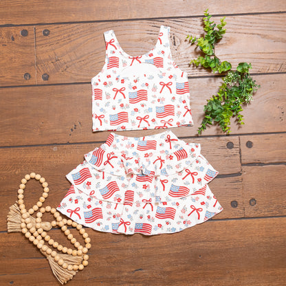 Red White & Blue Ruffle Girls Skort Set – Patriotic Boutique Outfit for Girls