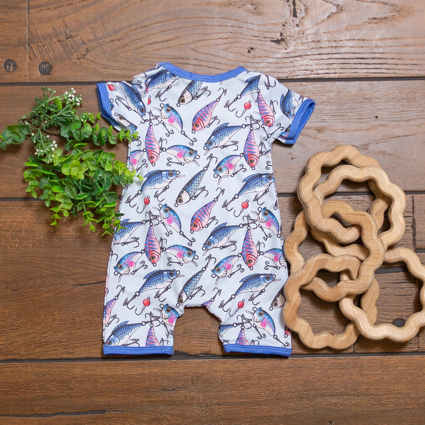 Lure Boy Romper | Fishing Lure Print Baby Boy Summer Romper by Clover