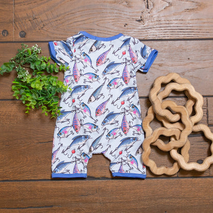 Lure Boy Romper | Fishing Lure Print Baby Boy Summer Romper by Clover