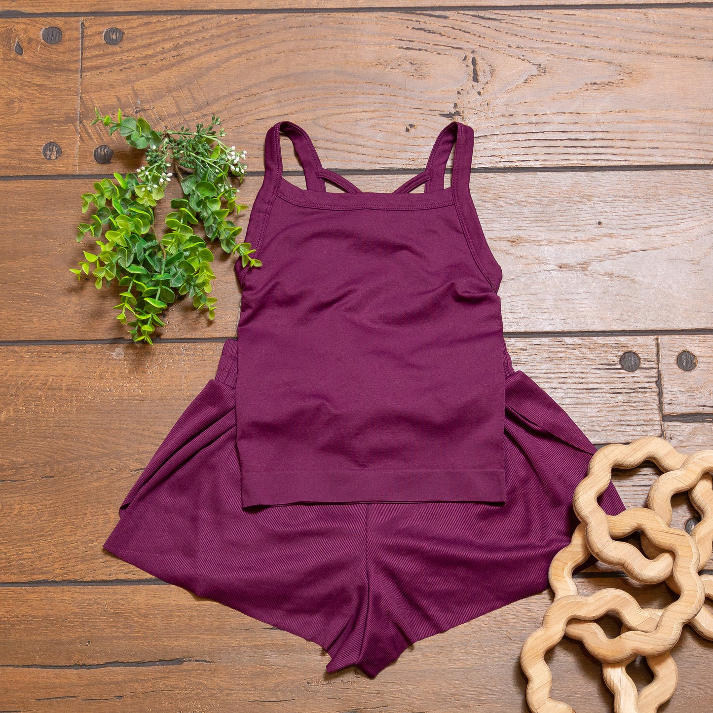 Girls Plum Strappy Back Tank & Running Shorts Set | Seamless Activewear Outfit