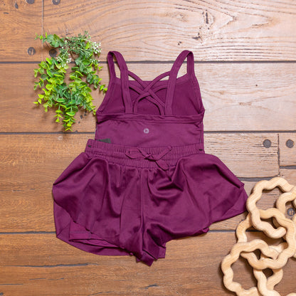 Girls Plum Strappy Back Tank & Running Shorts Set | Seamless Activewear Outfit