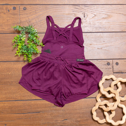 Girls Plum Strappy Back Tank & Running Shorts Set | Seamless Activewear Outfit