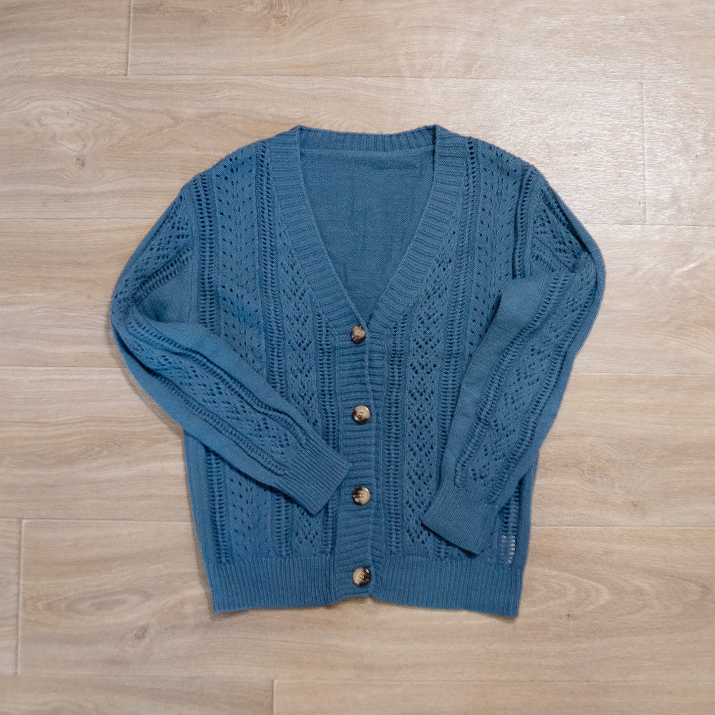 Real Teal Open Knit Drop Shoulder Sweater Cardigan | Lightweight Layering Piece