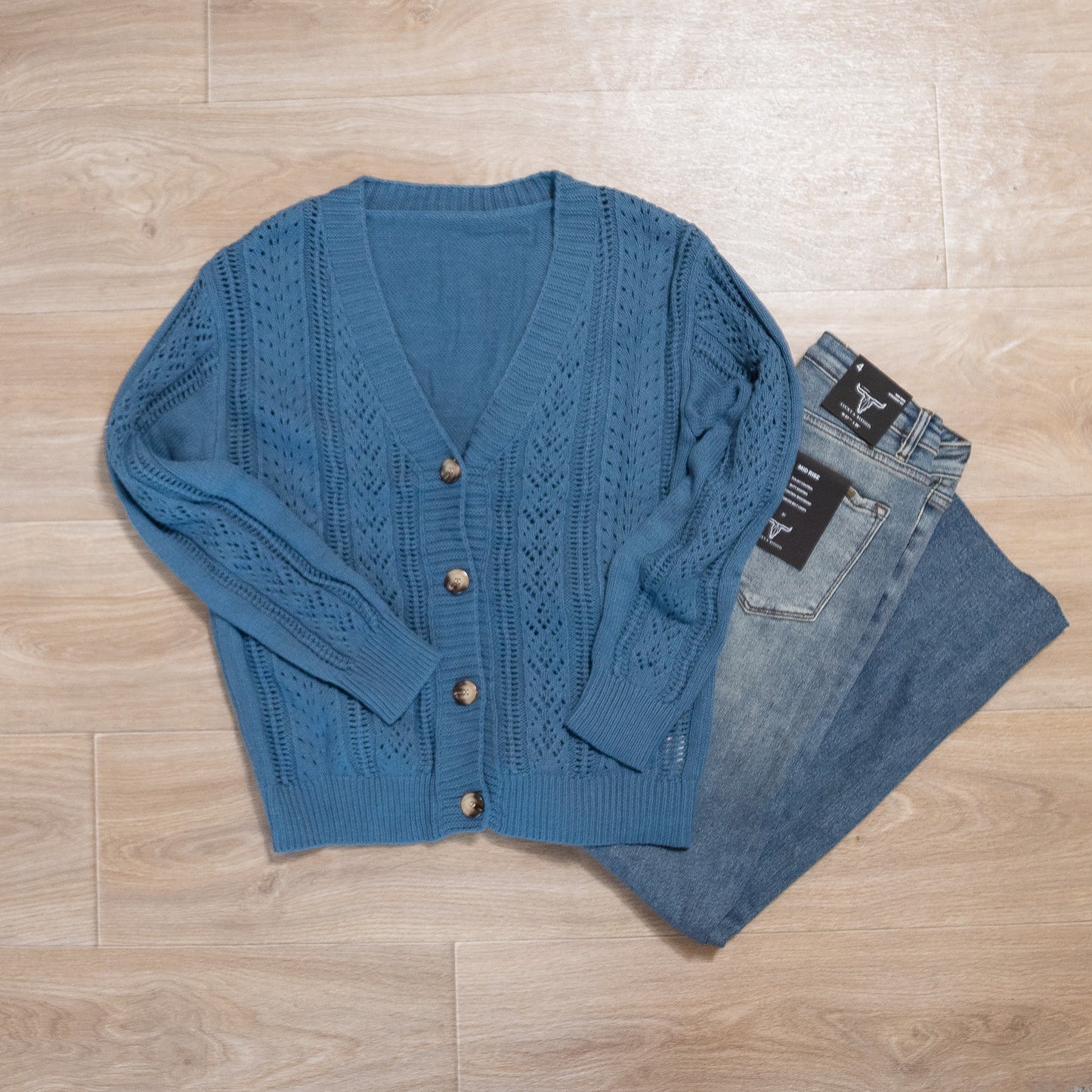 Real Teal Open Knit Drop Shoulder Sweater Cardigan | Lightweight Layering Piece