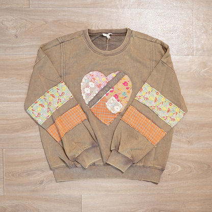 Heart Patch Washed Terry Pullover – Easel Oversized Cozy Sweatshirt