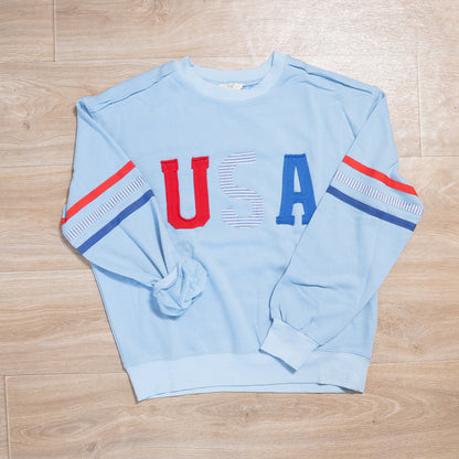 USA Patch Front Soft Washed Pullover – Easel Cozy Oversized Sweatshirt