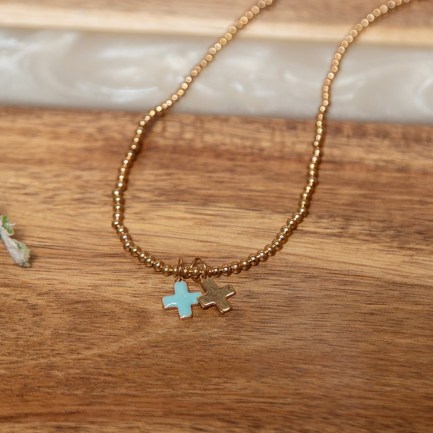 Blessed Balance Cross Necklace | Gold Beaded Double Cross Necklace