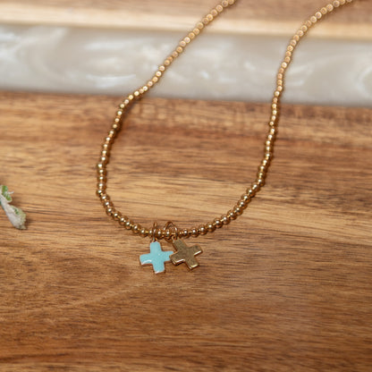 Blessed Balance Cross Necklace | Gold Beaded Double Cross Necklace