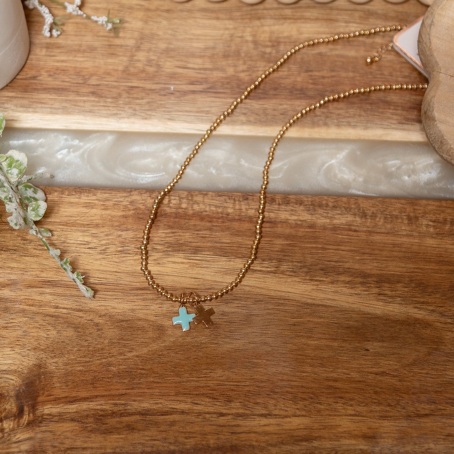 Blessed Balance Cross Necklace | Gold Beaded Double Cross Necklace