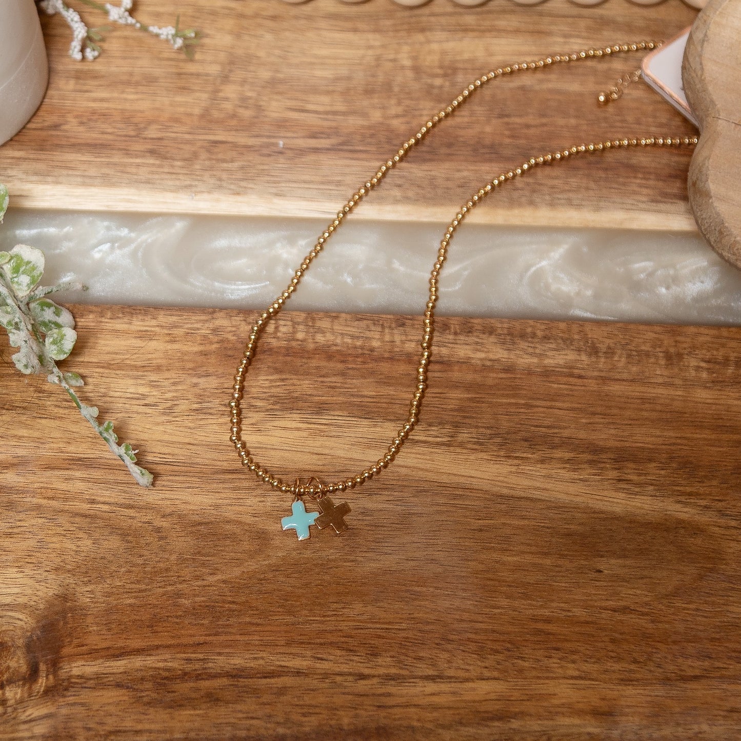 Blessed Balance Cross Necklace | Gold Beaded Double Cross Necklace