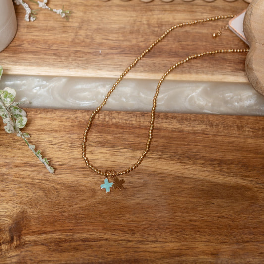 Blessed Balance Cross Necklace | Gold Beaded Double Cross Necklace