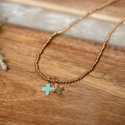 Blessed Balance Cross Necklace | Gold Beaded Double Cross Necklace