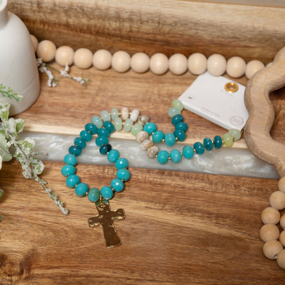 Turquoise Grace Cross Necklace | Beaded Gold Cross Statement Necklace