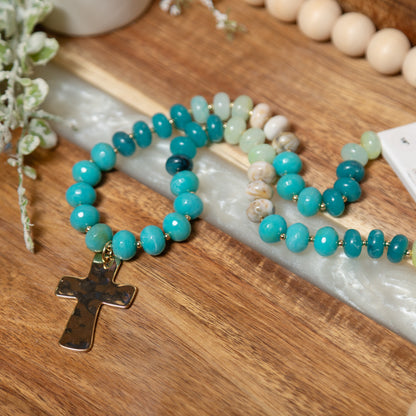 Turquoise Grace Cross Necklace | Beaded Gold Cross Statement Necklace