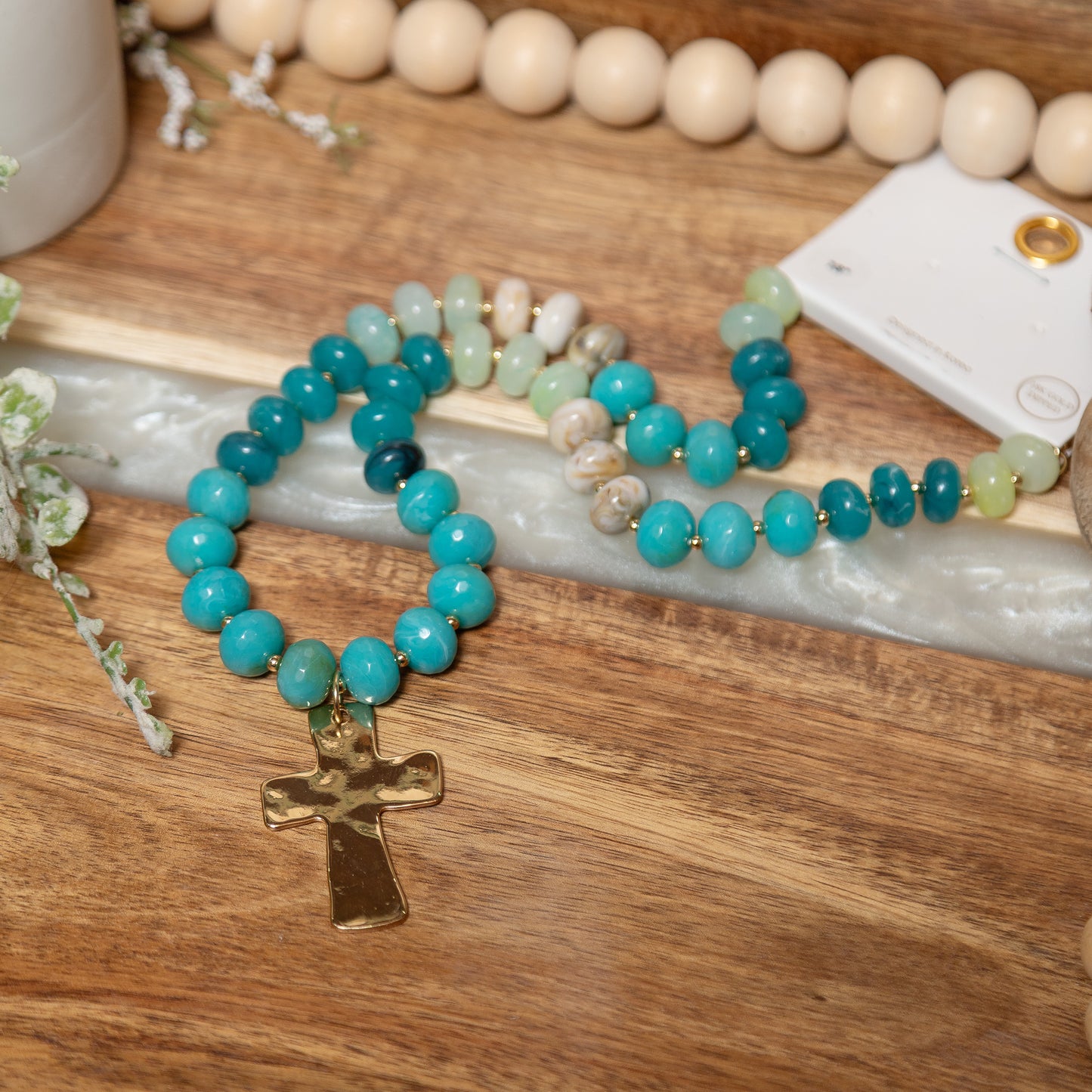 Turquoise Grace Cross Necklace | Beaded Gold Cross Statement Necklace