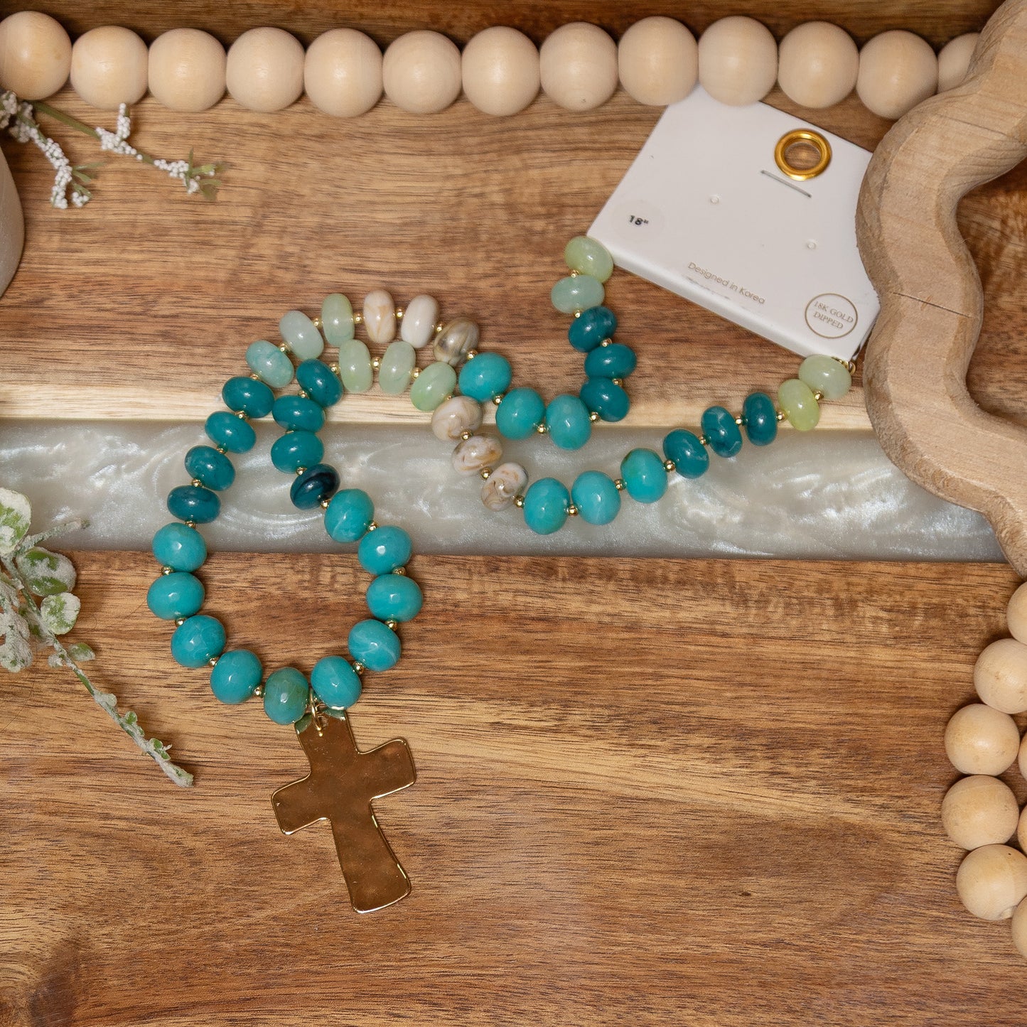 Turquoise Grace Cross Necklace | Beaded Gold Cross Statement Necklace