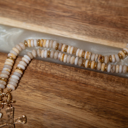 Grace Upon Grace Cross Necklace | Neutral Beaded Double Cross Statement Necklace