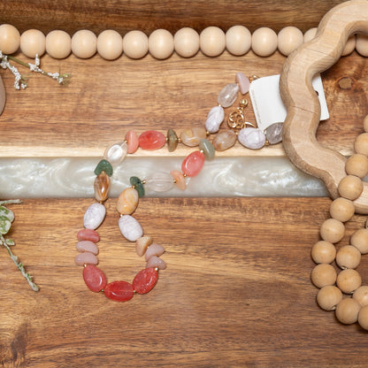 Blushing Garden Beaded Necklace | Colorful Stone Statement Necklace