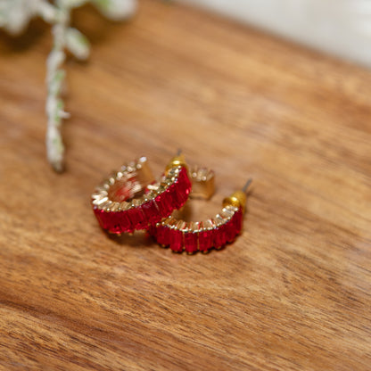 Glam Ring Rhinestone Hoop Earrings | Grey, Red, or Green Sparkle Hoop Earrings