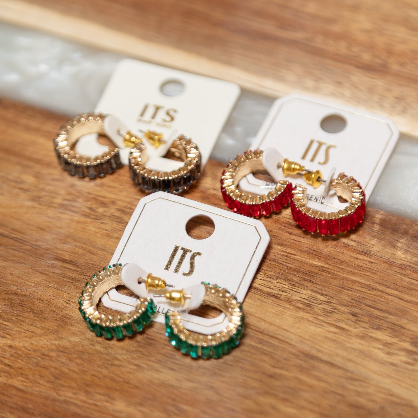 Glam Ring Rhinestone Hoop Earrings | Grey, Red, or Green Sparkle Hoop Earrings