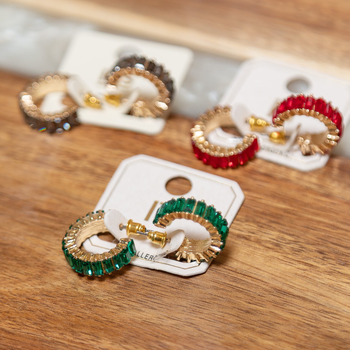Glam Ring Rhinestone Hoop Earrings | Grey, Red, or Green Sparkle Hoop Earrings