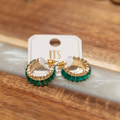 Glam Ring Rhinestone Hoop Earrings | Grey, Red, or Green Sparkle Hoop Earrings