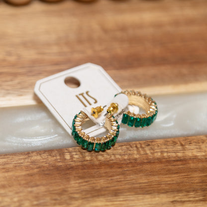 Glam Ring Rhinestone Hoop Earrings | Grey, Red, or Green Sparkle Hoop Earrings