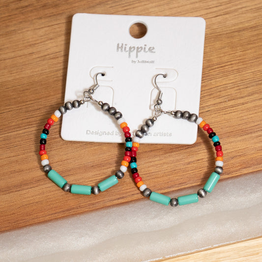 Boho Beaded Hoop Earrings – Colorful Bead Statement Jewelry, Lightweight Bohemian Hoops