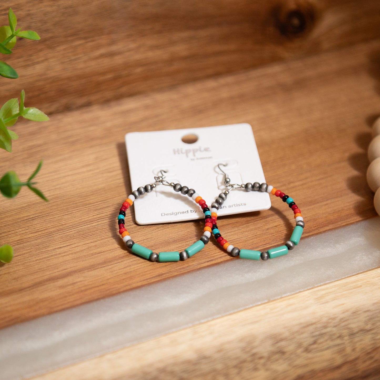 Boho Beaded Hoop Earrings – Colorful Bead Statement Jewelry, Lightweight Bohemian Hoops