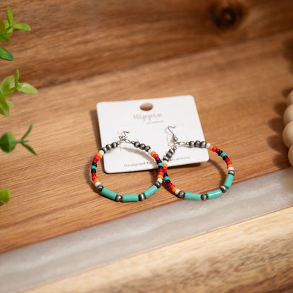 Boho Beaded Hoop Earrings – Colorful Bead Statement Jewelry, Lightweight Bohemian Hoops