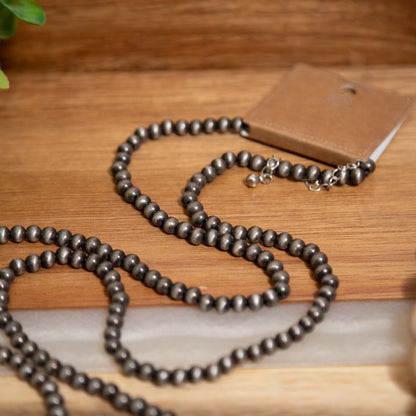 Western Navajo-Inspired Silver Bead Necklace – Adjustable Layering Jewelry