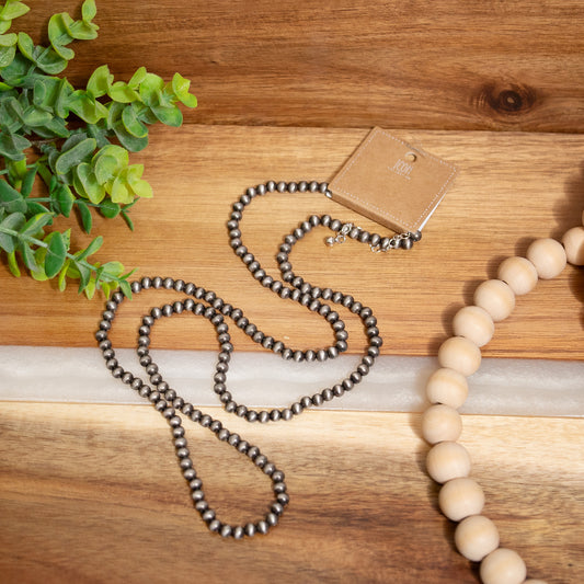 Western Navajo-Inspired Silver Bead Necklace – Adjustable Layering Jewelry