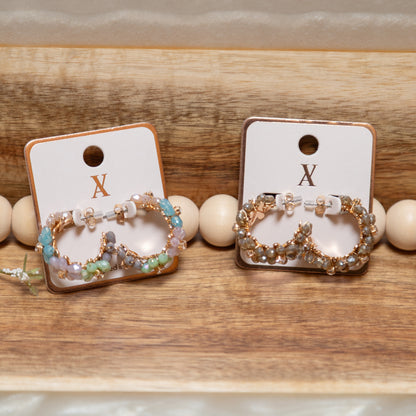 Gilded Garden Beaded Hoop Earrings | Confetti or Mocha Smoke Boutique Hoops