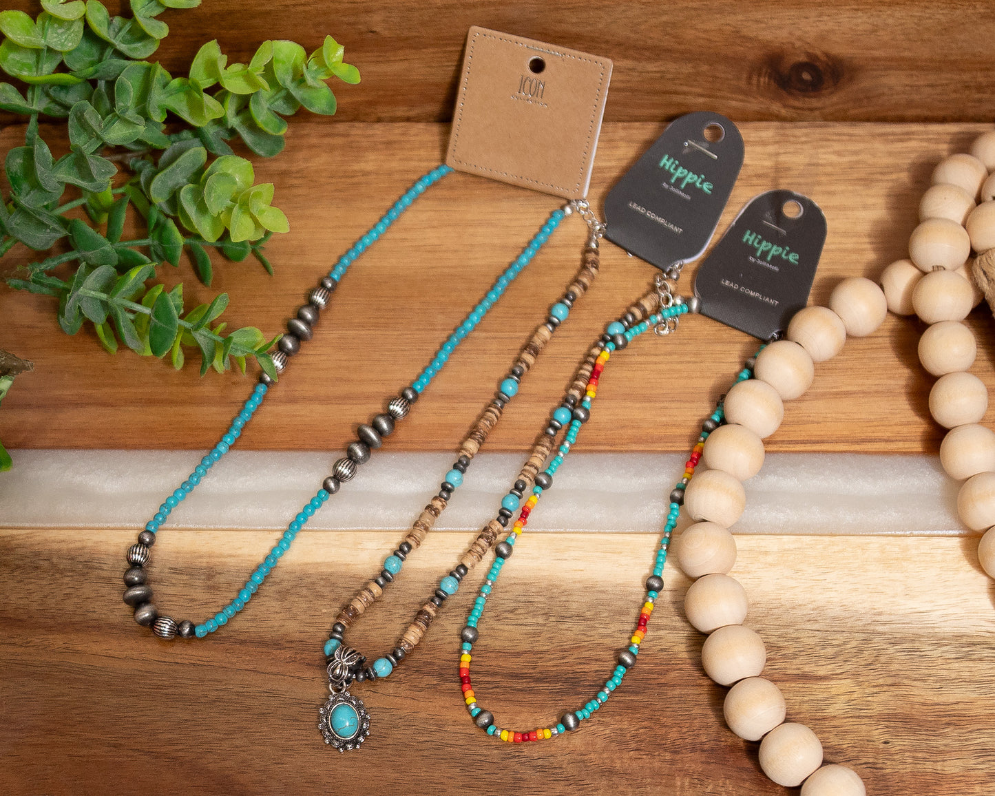 Western Beaded Necklaces – Turquoise Pendant, Desert Trails Wood Beads & Campfire Glow Beaded Necklace