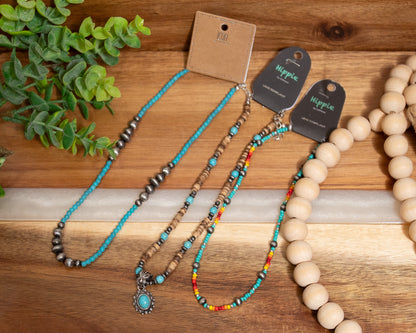 Western Beaded Necklaces – Turquoise Pendant, Desert Trails Wood Beads & Campfire Glow Beaded Necklace