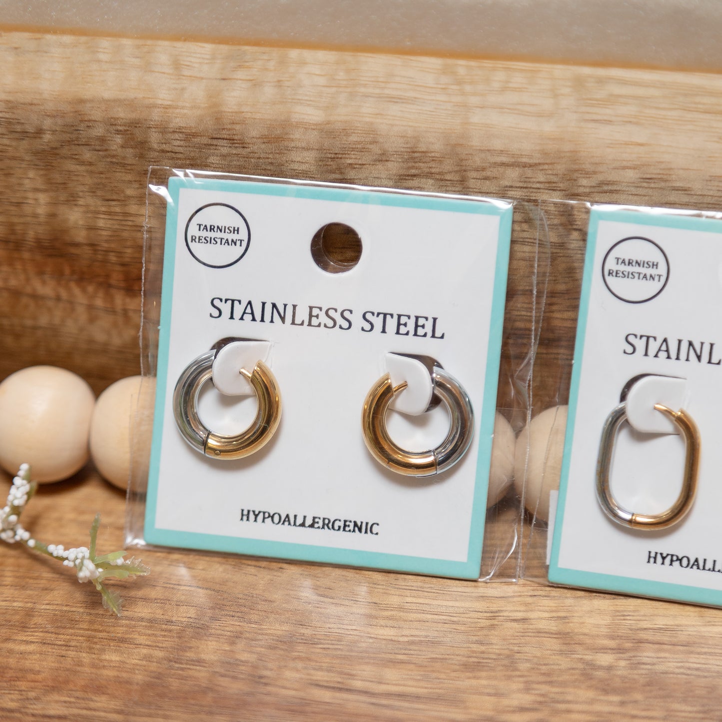 Mixed Metal Stainless Steel Hoop Earrings | Circle or Oval Hypoallergenic Hoops