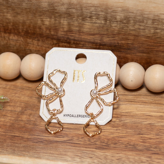 Golden Petal Pearl Earrings | Gold Flower Statement Drop Earrings