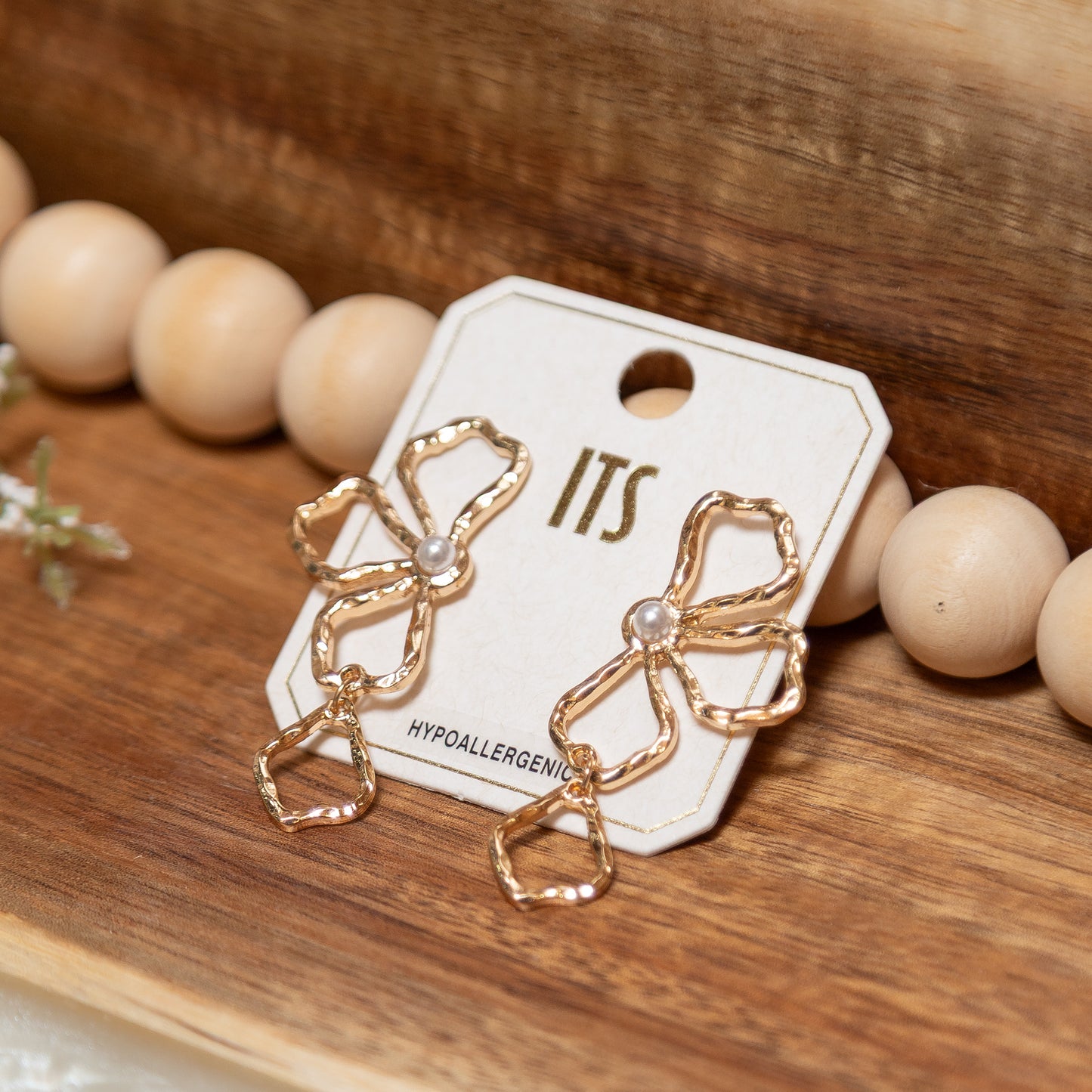 Golden Petal Pearl Earrings | Gold Flower Statement Drop Earrings