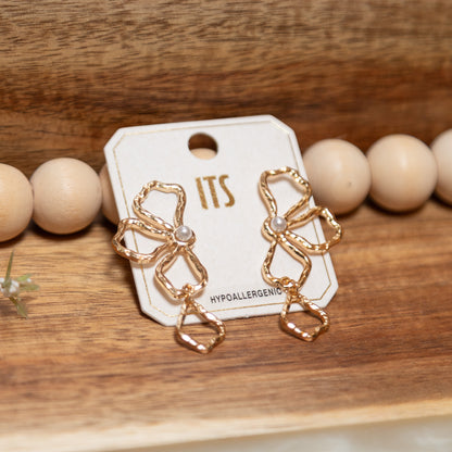 Golden Petal Pearl Earrings | Gold Flower Statement Drop Earrings
