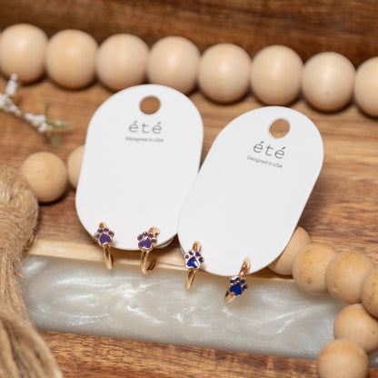 Pawfect Spirit Huggie Earrings | Blue & Purple Paw Print Hoop Earrings